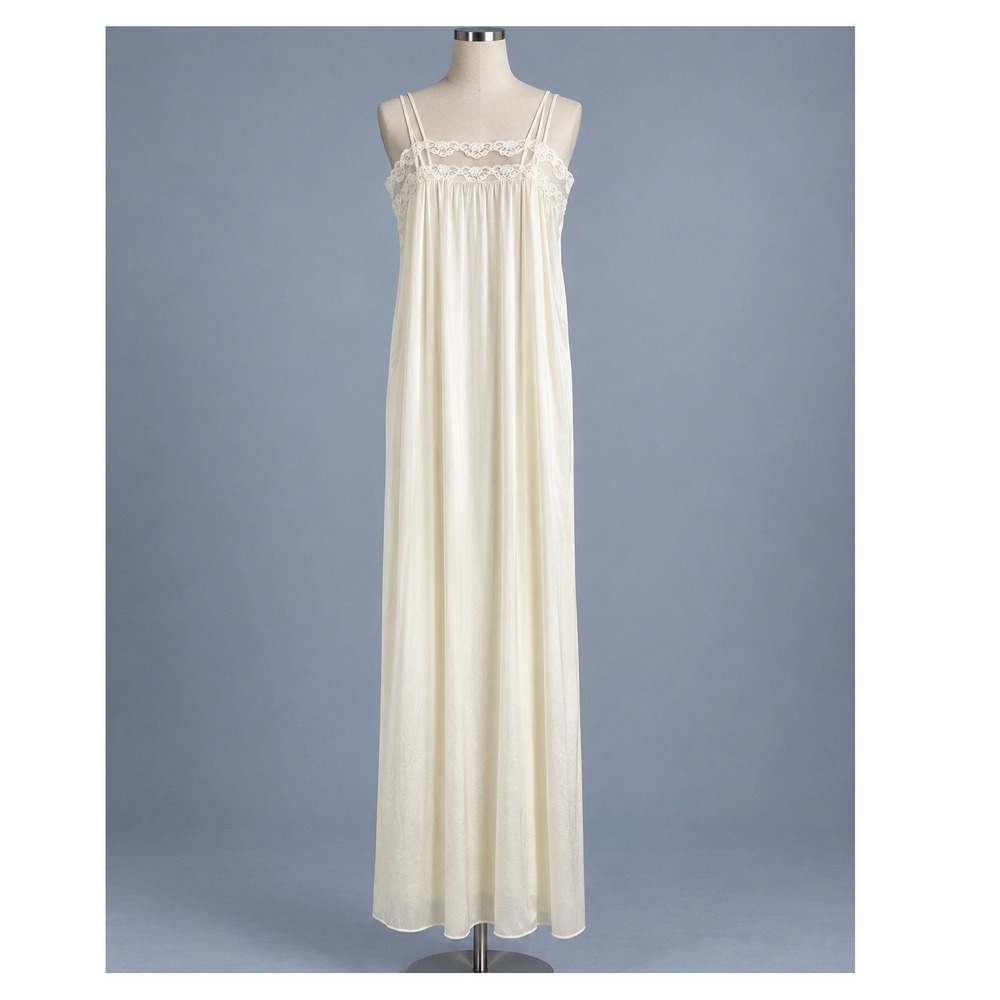 Vintage Miss Elaine Nightgown Women S Ivory Lace Trim Maxi Bridal Cottagecore